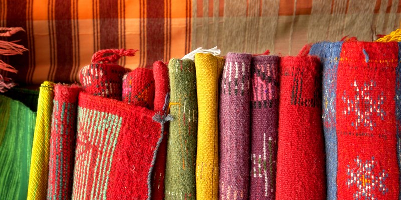 african carpet background detail in a street of morocco