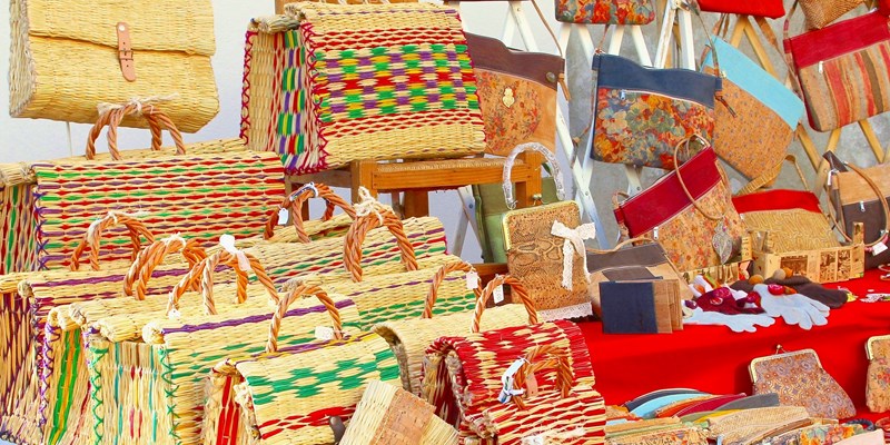 Colourful fashion handbags of different textures