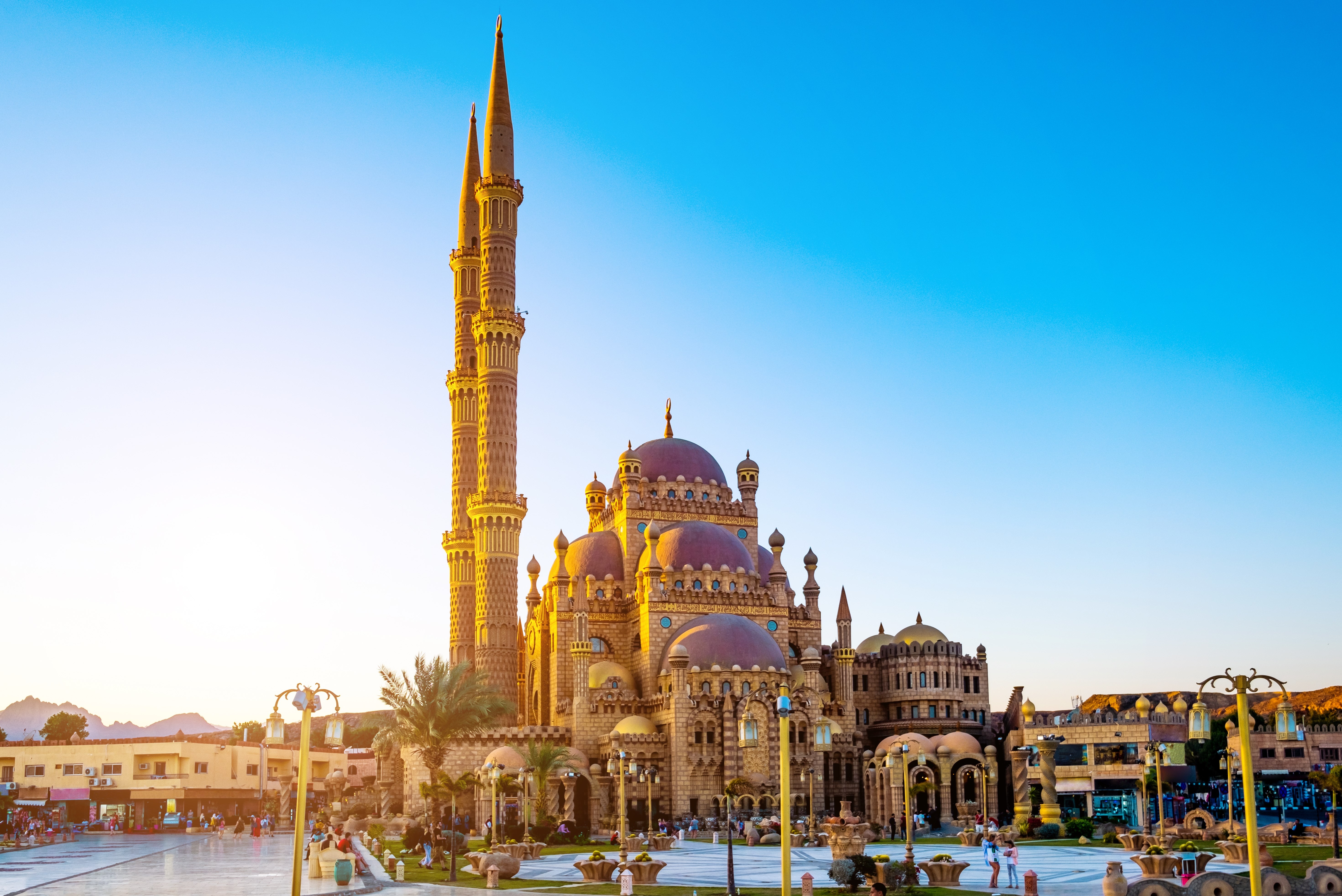Beautiful Al Mustafa Mosque in Old Town of Sharm El Sheikh in Egypt, at sunset