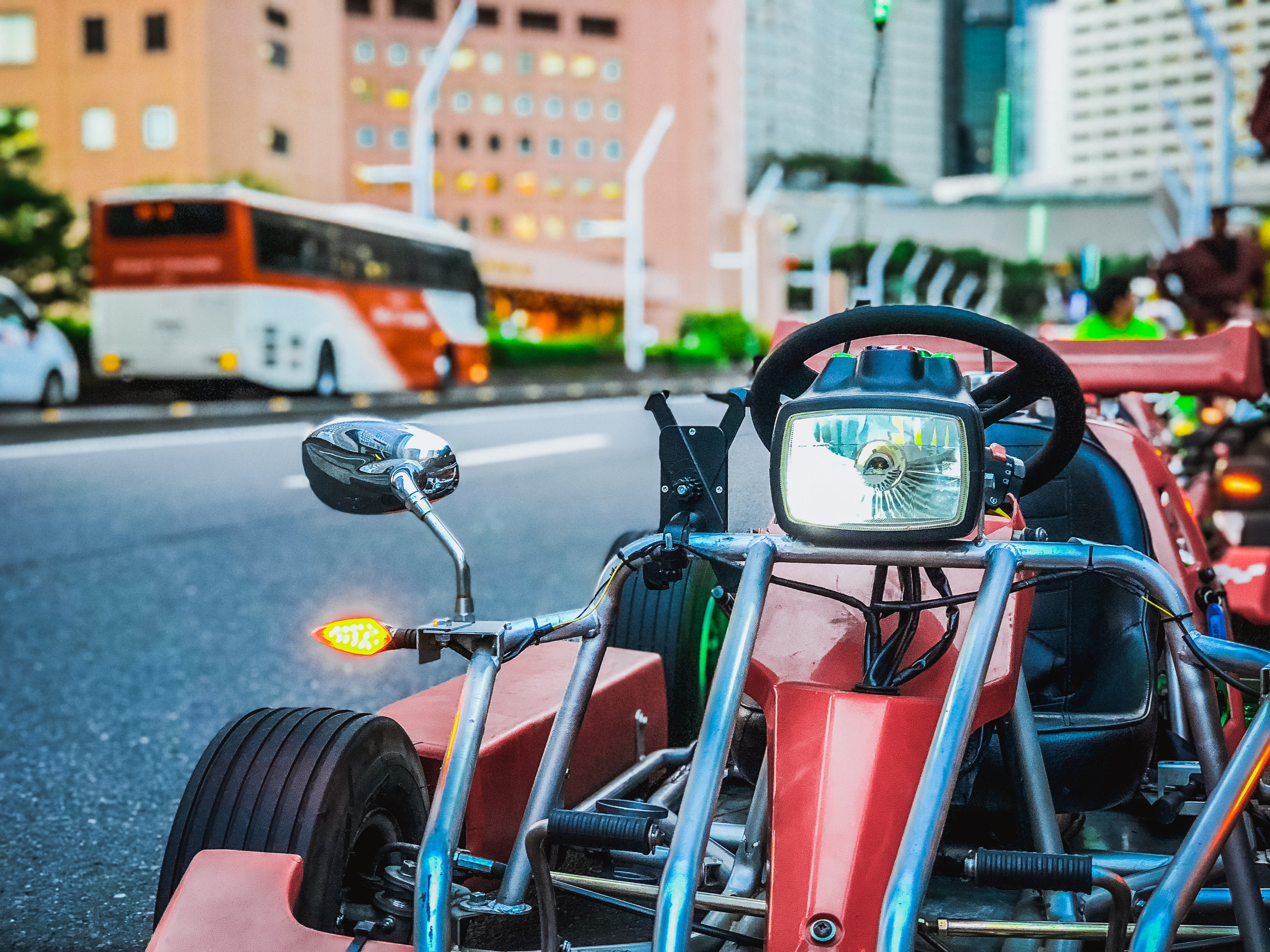 Close up of a kart's steering wheel
