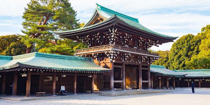 Meiji Shrine located in Shibuya, Tokyo, is the Shinto shrine that is dedicated to the deified spirits of Emperor Meiji and his wife, Empress Shoken.