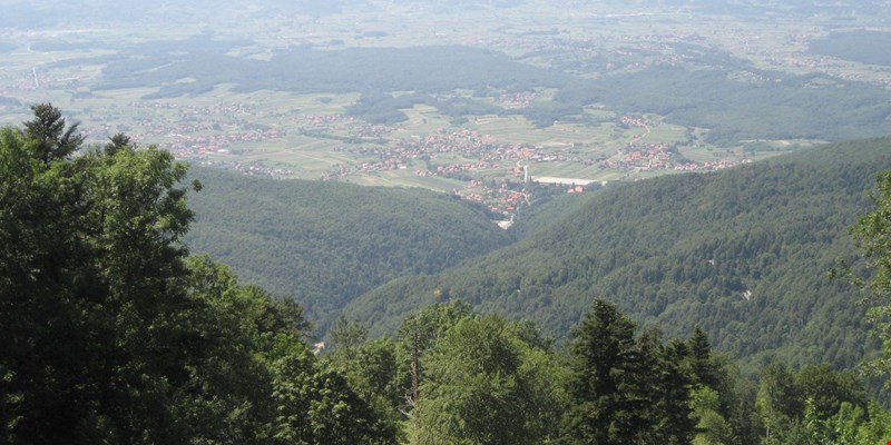 Walking path at Sljeme, mountain Medvednica, Croatia