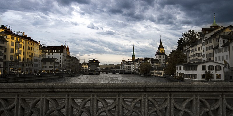 Beautiful small square with fountain in the old town of Zurich